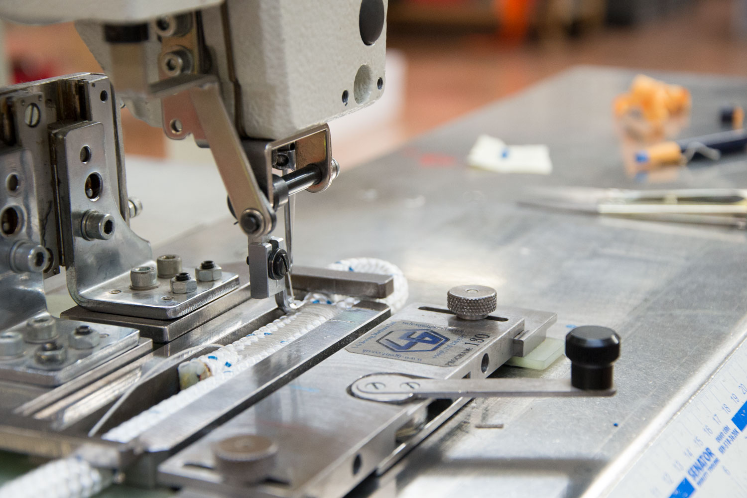 Webbing being stitched at the Trans-Web factory in Greater Manchester